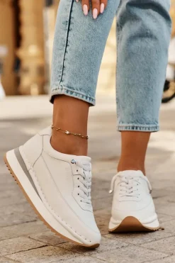 Skórzane Sneakersy Damskie Na Platformie Big Star RR274A333 Białe