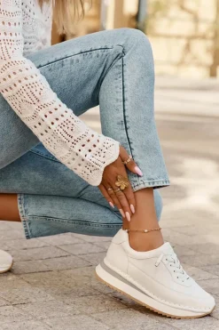 Skórzane Sneakersy Damskie Na Platformie Big Star RR274A333 Białe