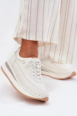 Skórzane Sneakersy Damskie Na Platformie Big Star RR274A333 Białe