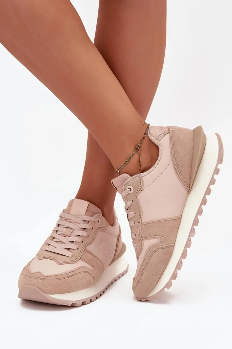 Skórzane Sneakersy Damskie Big Star OO274521 HI-POLY SYSTEM Nude