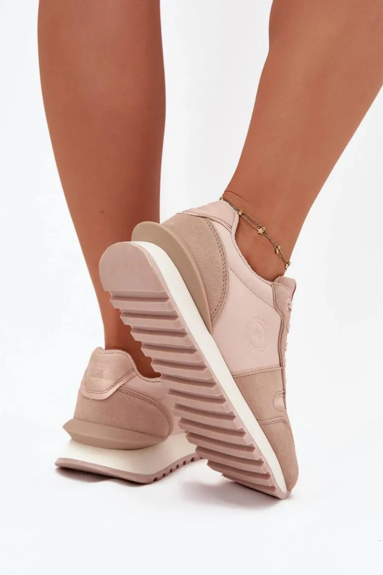 Skórzane Sneakersy Damskie Big Star OO274521 HI-POLY SYSTEM Nude