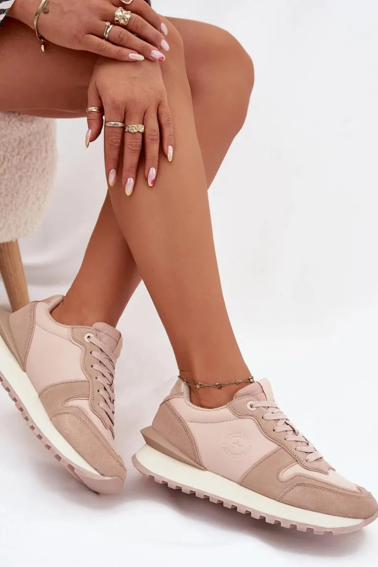 Skórzane Sneakersy Damskie Big Star OO274521 HI-POLY SYSTEM Nude