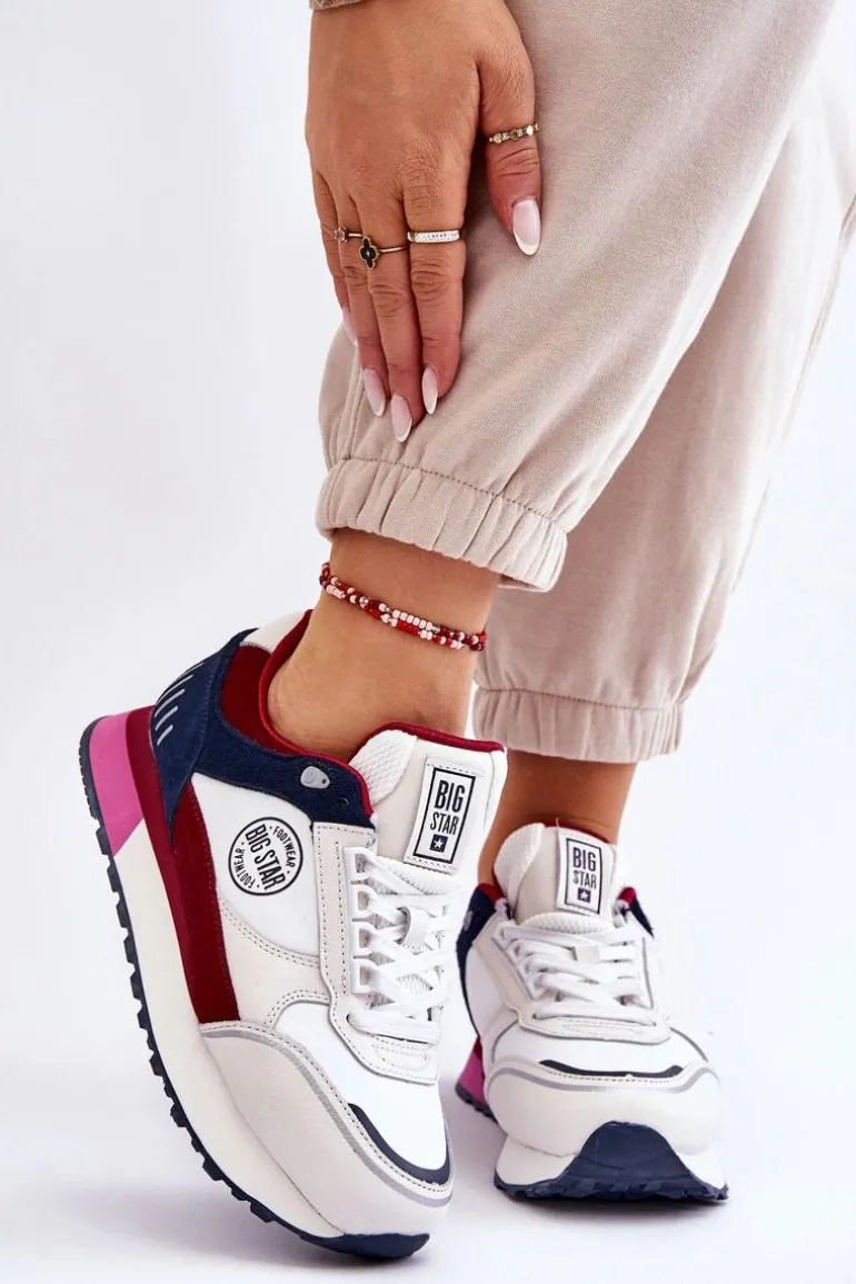 Skórzane Sneakersy Memory Foam System Big Star LL274369 Biało-Czerwone