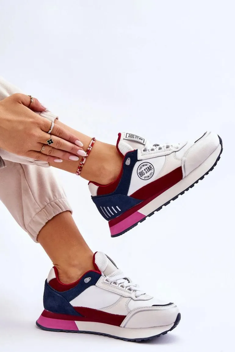 Skórzane Sneakersy Memory Foam System Big Star LL274369 Biało-Czerwone