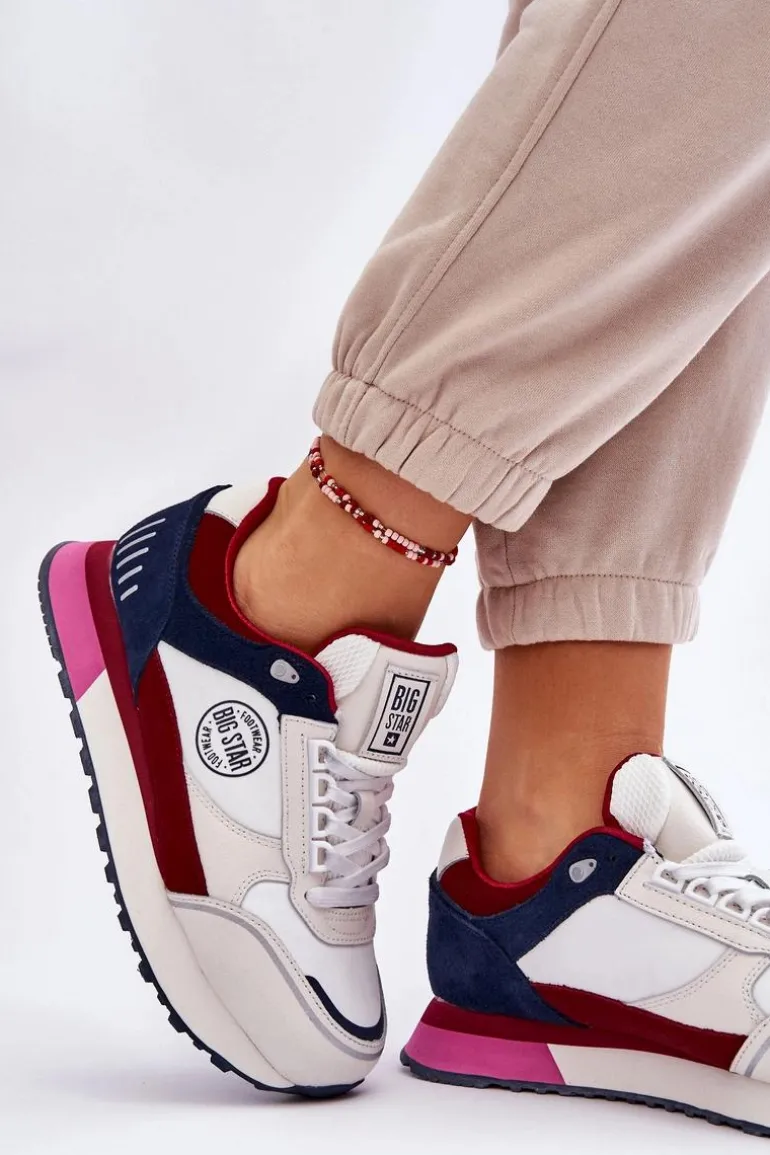 Skórzane Sneakersy Memory Foam System Big Star LL274369 Biało-Czerwone