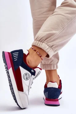 Skórzane Sneakersy Memory Foam System Big Star LL274369 Biało-Czerwone