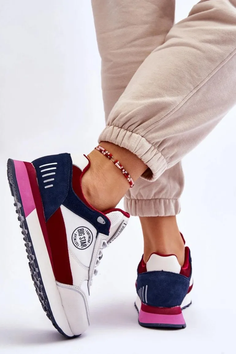 Skórzane Sneakersy Memory Foam System Big Star LL274369 Biało-Czerwone