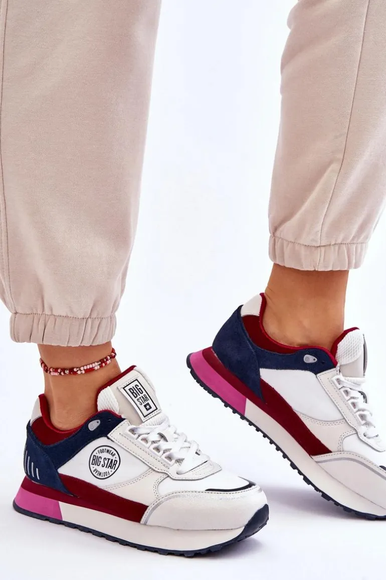 Skórzane Sneakersy Memory Foam System Big Star LL274369 Biało-Czerwone