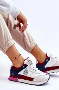 Skórzane Sneakersy Memory Foam System Big Star LL274369 Biało-Czerwone