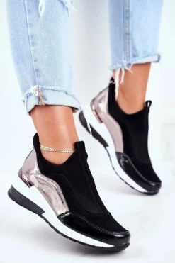 Skórzane Sneakersy Na Koturnie Vinceza 7780 Czarne