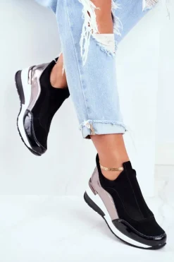 Skórzane Sneakersy Na Koturnie Vinceza 7780 Czarne