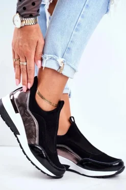 Skórzane Sneakersy Na Koturnie Vinceza 7780 Czarne