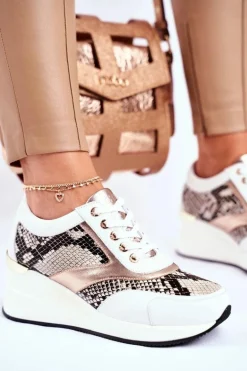 Skórzane Sneakersy Na Koturnie GOE GG2N3045 Białe