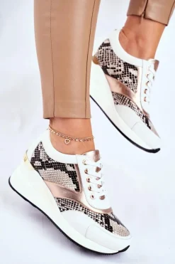 Skórzane Sneakersy Na Koturnie GOE GG2N3045 Białe