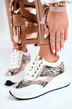 Skórzane Sneakersy Na Koturnie GOE GG2N3045 Białe