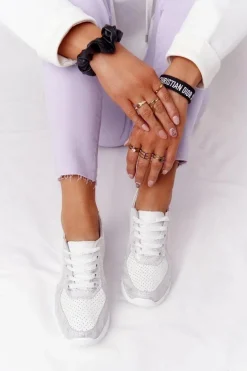 Skórzane Sneakersy Na Koturnie S.Barski Biało-Srebrne