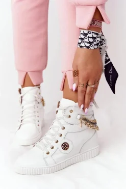 Skórzane Sneakersy Na Koturnie Lewski Shoes 3004-0 Białe