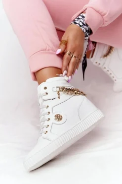 Skórzane Sneakersy Na Koturnie Lewski Shoes 3004-0 Białe