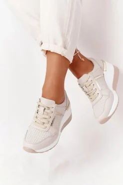 Skórzane Sneakersy Na Koturnie S.Barski Beżowe