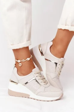 Skórzane Sneakersy Na Koturnie S.Barski Beżowe