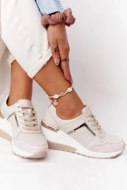 Skórzane Sneakersy Na Koturnie S.Barski Beżowe