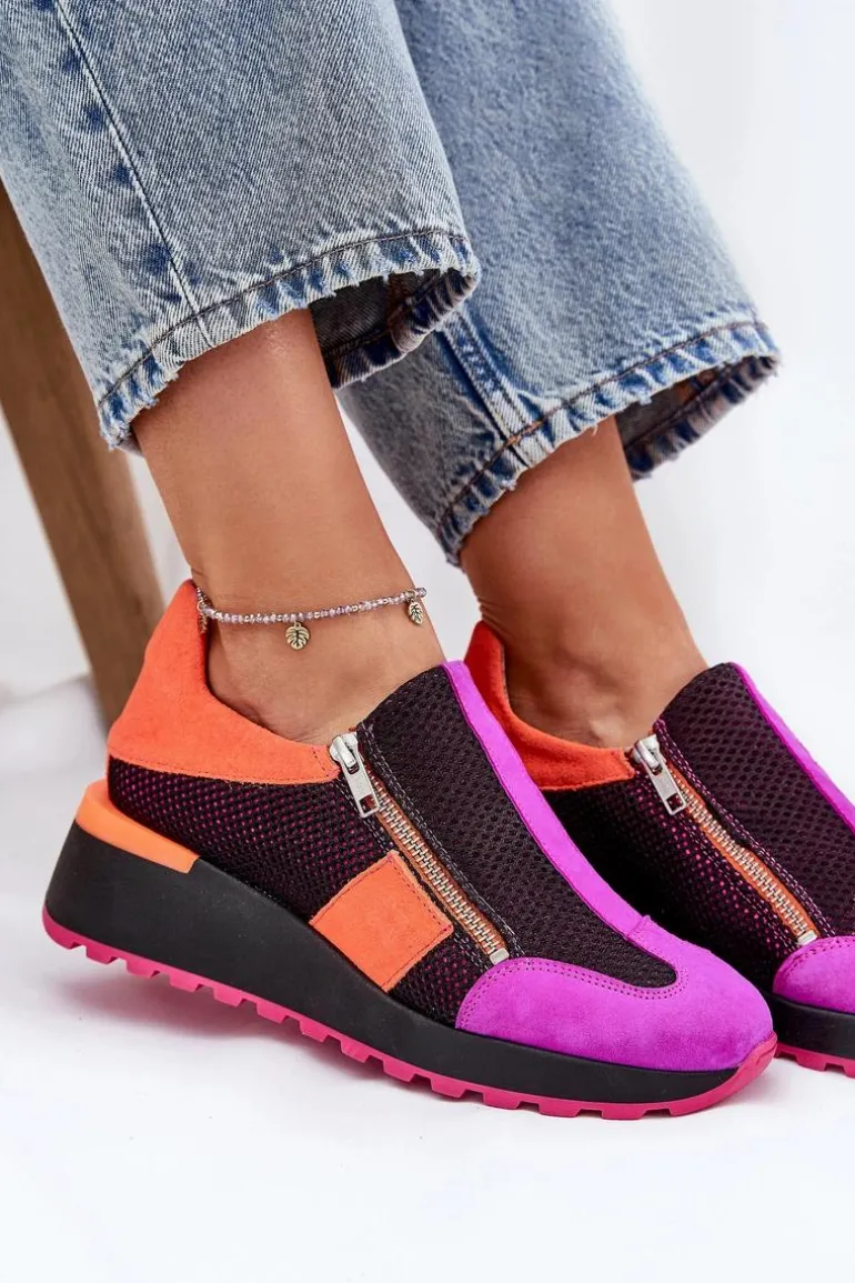 Skórzane Sneakersy Na Koturnie Maciejka 06853-15 Czarne