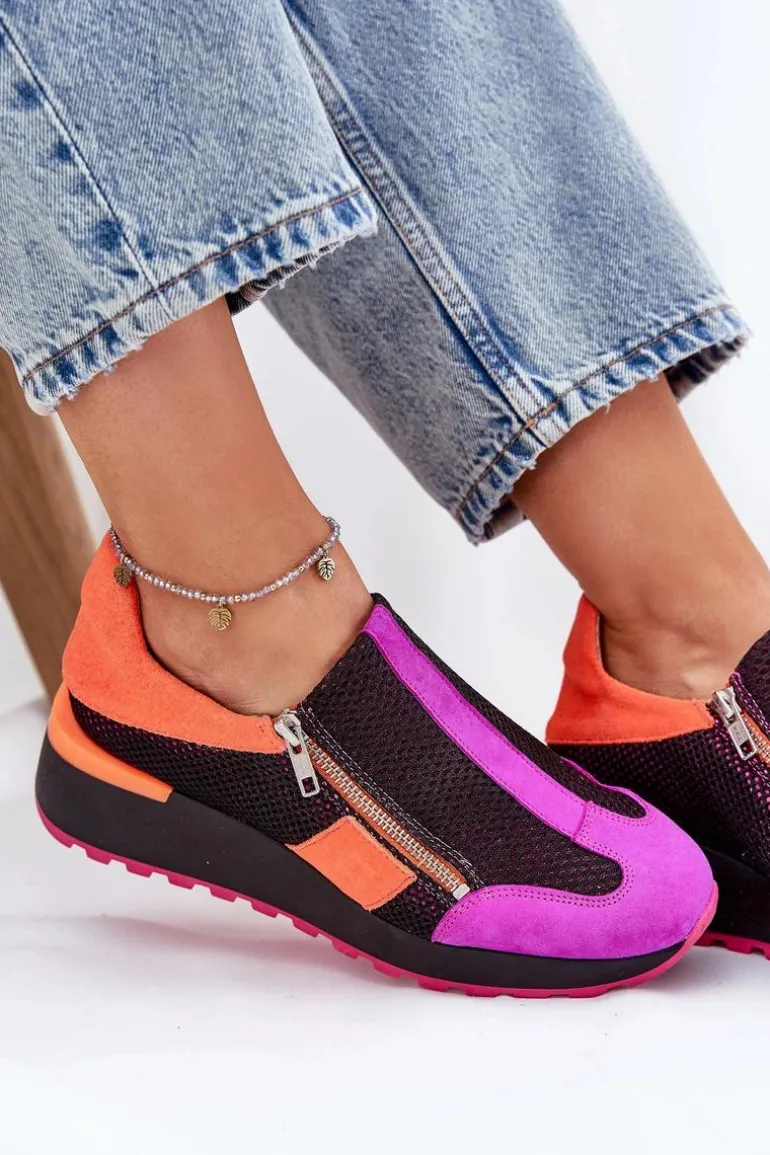 Skórzane Sneakersy Na Koturnie Maciejka 06853-15 Czarne