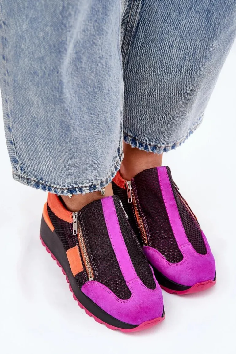 Skórzane Sneakersy Na Koturnie Maciejka 06853-15 Czarne