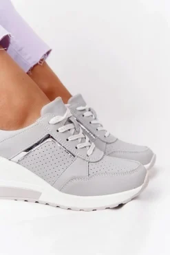 Skórzane Sneakersy Na Koturnie S.Barski Szare