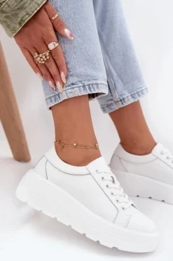 Skórzane Sneakersy Na Masywnej Platformie Białe Sylvessa