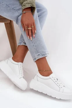 Skórzane Sneakersy Na Masywnej Platformie Białe Sylvessa