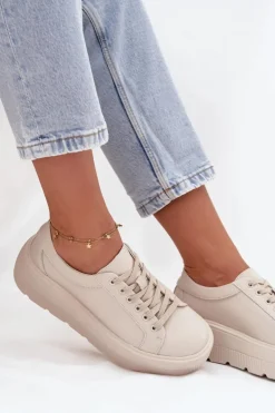 Skórzane Sneakersy Na Masywnej Platformie Beżowe Sylvessa