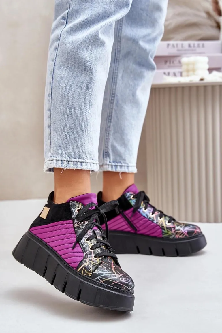 Skórzane Sneakersy Na Platformie Maciejka 06767-15 Fuksja