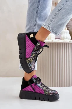 Skórzane Sneakersy Na Platformie Maciejka 06767-15 Fuksja