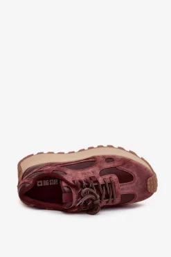 Skórzane Sneakersy Na Platformie Damskie Big Star SS274625 HI-POLY SYSTEM Bordowe