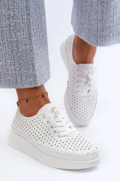 Skórzane Sneakersy Na Platformie S.Barski LR278 Białe