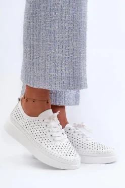 Skórzane Sneakersy Na Platformie S.Barski LR278 Białe