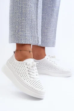 Skórzane Sneakersy Na Platformie S.Barski LR278 Białe