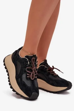 Skórzane Sneakersy Na Platformie Damskie Big Star SS274628 HI-POLY SYSTEM Czarne