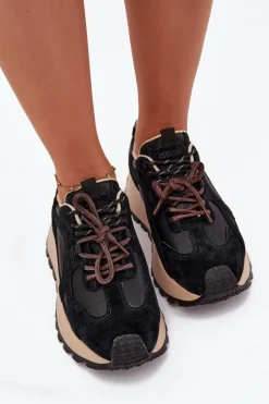 Skórzane Sneakersy Na Platformie Damskie Big Star SS274628 HI-POLY SYSTEM Czarne