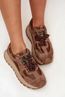 Skórzane Sneakersy Na Platformie Damskie Big Star SS274626 HI-POLY SYSTEM Camel