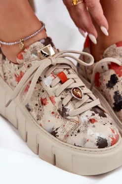 Skórzane Sneakersy Na Platformie Maciejka 06891-18 Beżowe