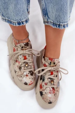 Skórzane Sneakersy Na Platformie Maciejka 06891-18 Beżowe