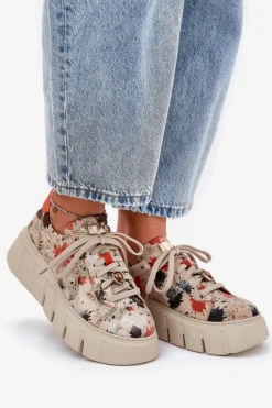 Skórzane Sneakersy Na Platformie Maciejka 06891-18 Beżowe