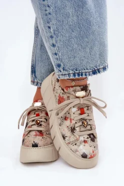 Skórzane Sneakersy Na Platformie Maciejka 06891-18 Beżowe