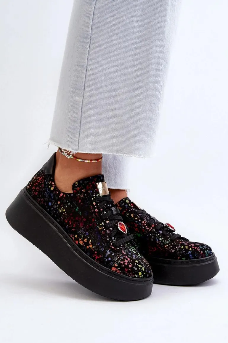 Skórzane Sneakersy Na Platformie Maciejka 6191S-01 Czarne