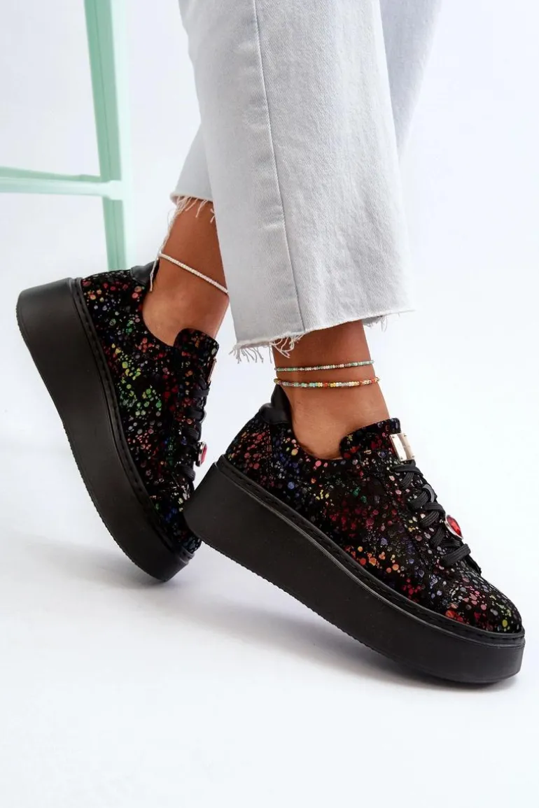 Skórzane Sneakersy Na Platformie Maciejka 6191S-01 Czarne