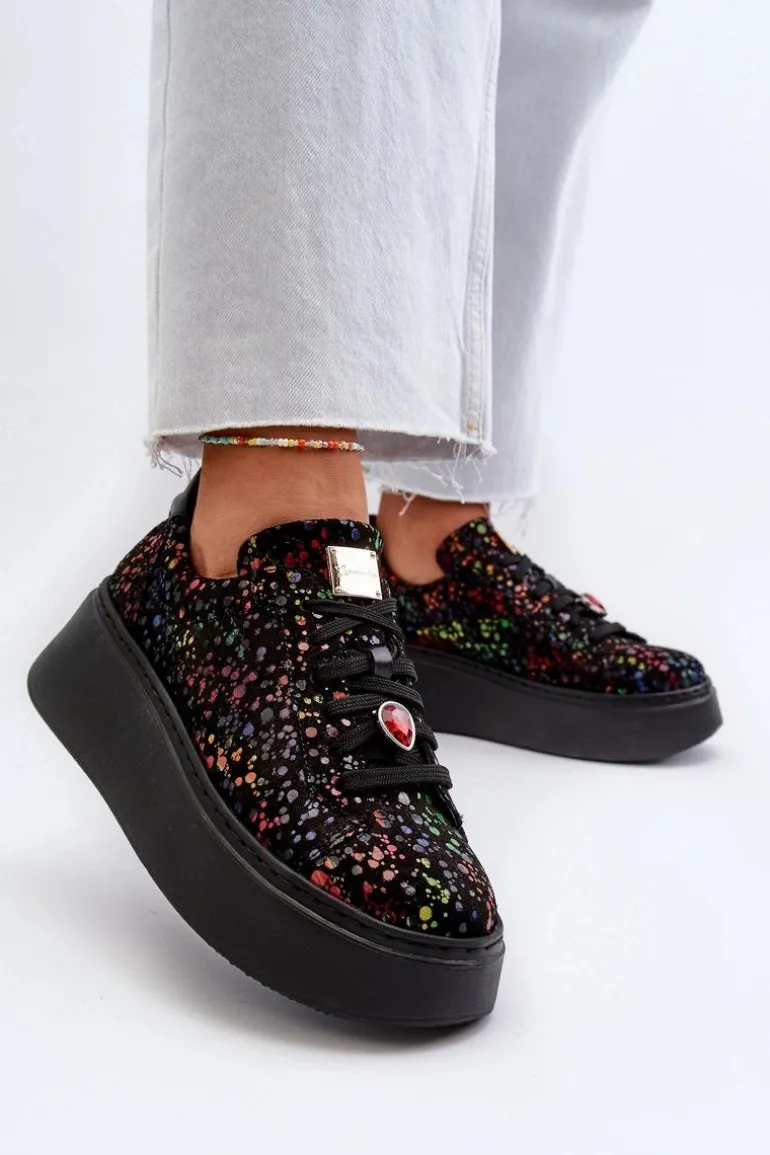 Skórzane Sneakersy Na Platformie Maciejka 6191S-01 Czarne