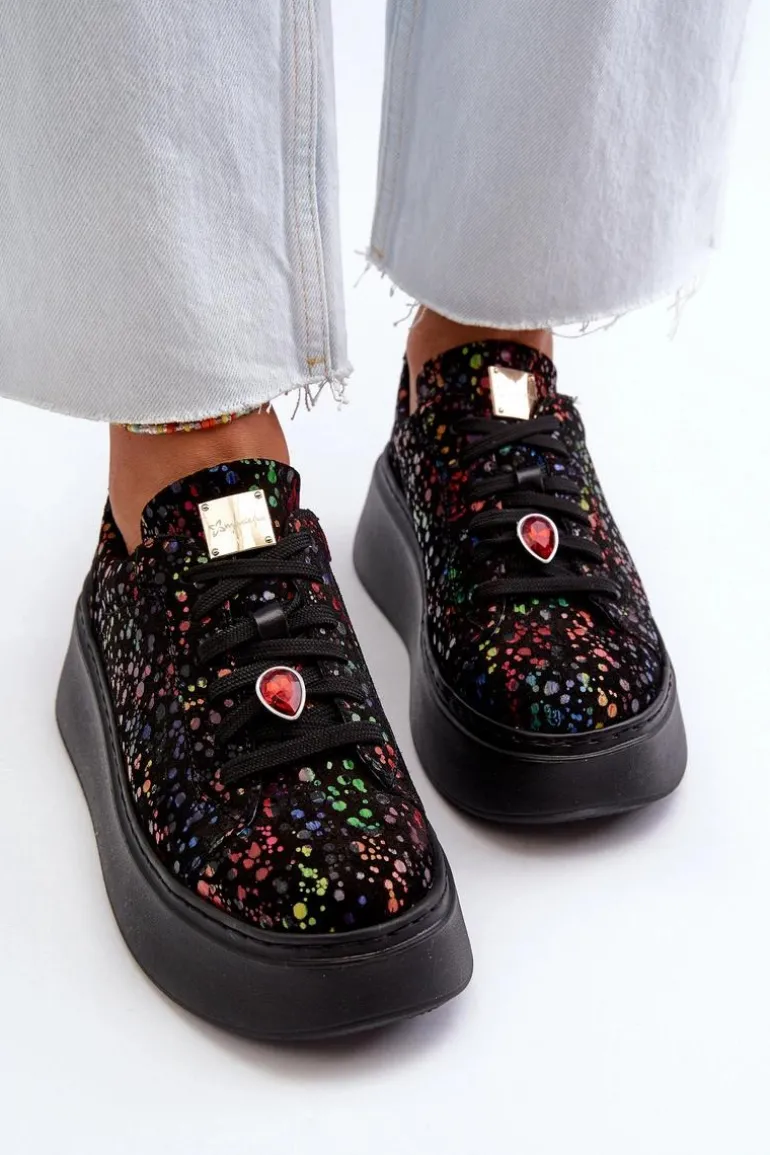 Skórzane Sneakersy Na Platformie Maciejka 6191S-01 Czarne