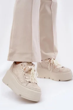 Skórzane Sneakersy Na Platformie CheBello 4658 Złote